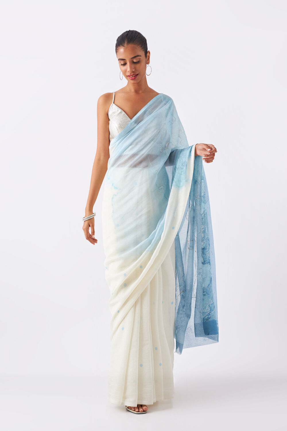 Blue Pure Silk Cotton Digital Printed Saree image number null