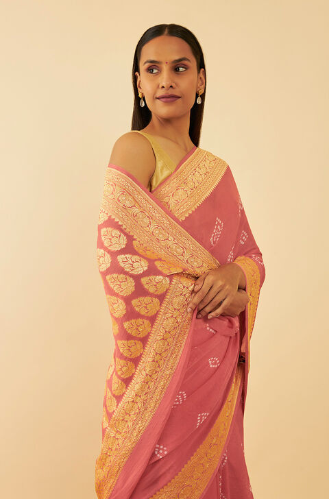 Orange Gujarat Pure Silk Georgette Tie & Dye Bandhani Saree