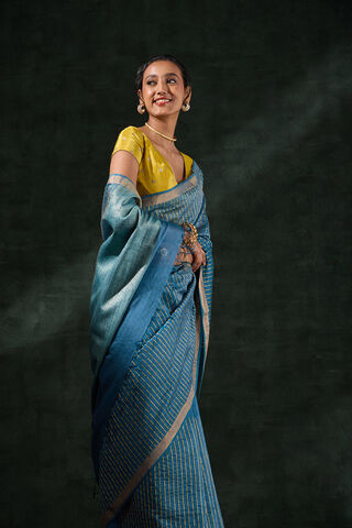 Blue Pure Silk Linen Embroidered Saree thumbnail image number null
