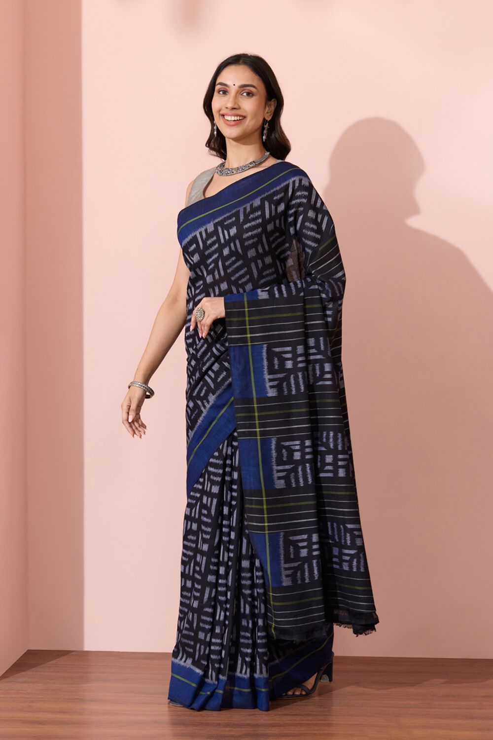 Black Odissa Pure Cotton Ikat Saree image number null