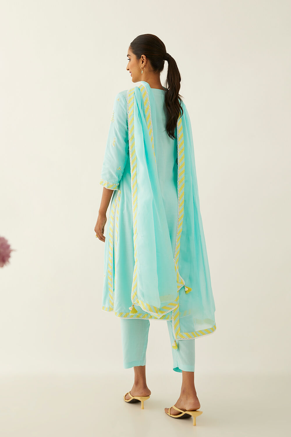 Light Blue Cotton Embroidered Kurta Set image number null