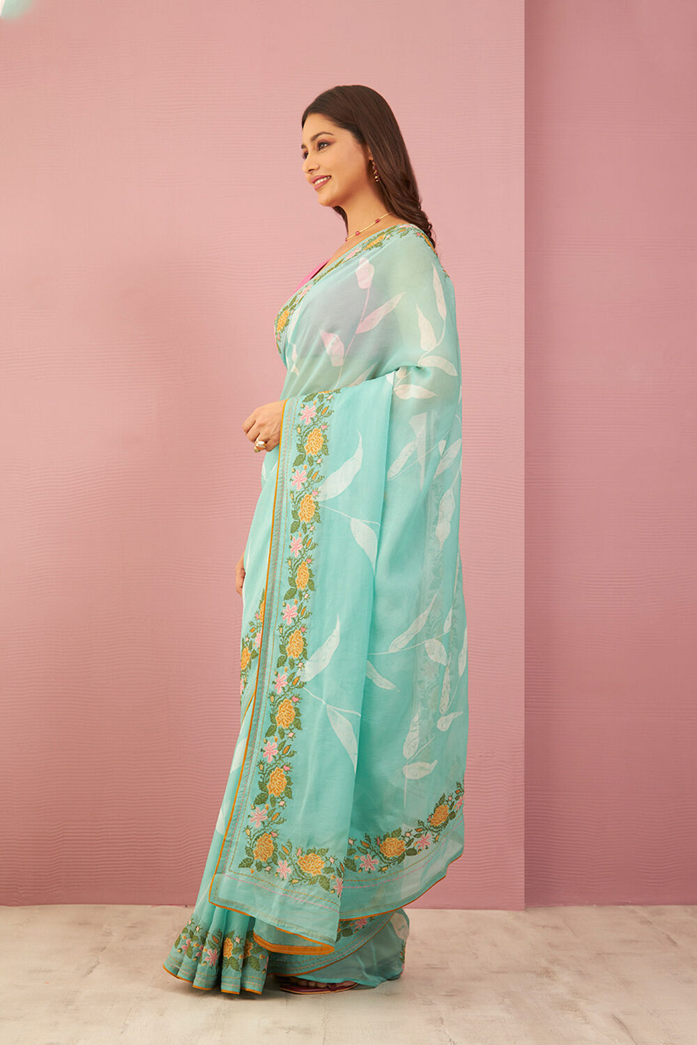 Light Green Tencel Embroidered Saree image number null