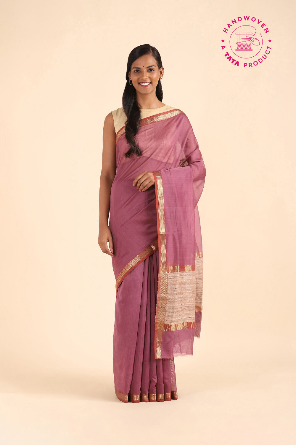Pink Pure Silk Cotton Maheshwari Saree image number null