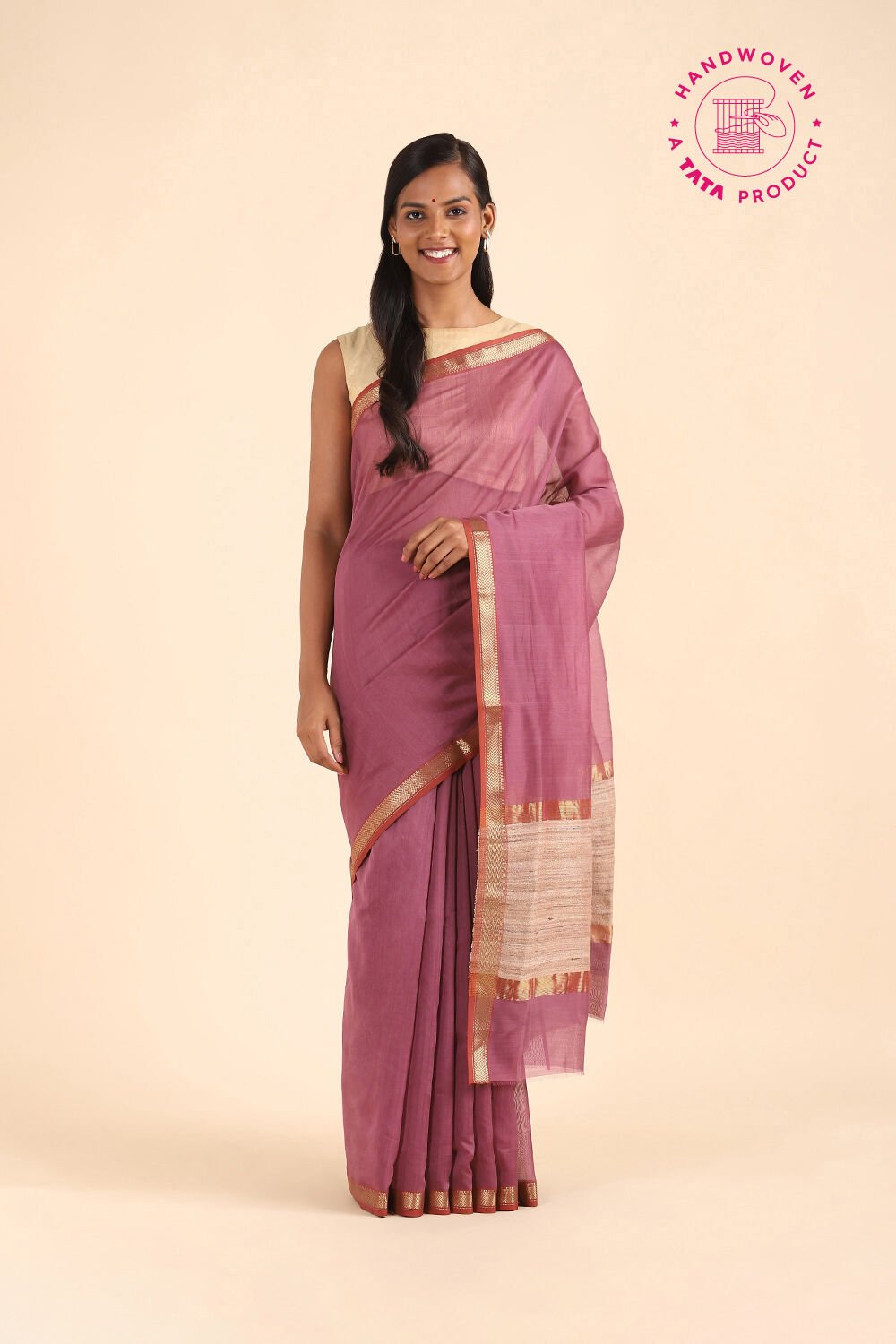 Pink Pure Silk Cotton Maheshwari Saree image number null