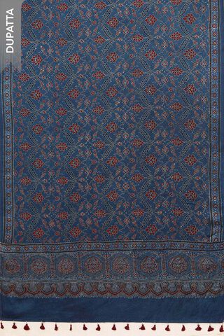 Dark Red Pure Tussar Viscose Ajarakh Unstitched Suit Set thumbnail image number null