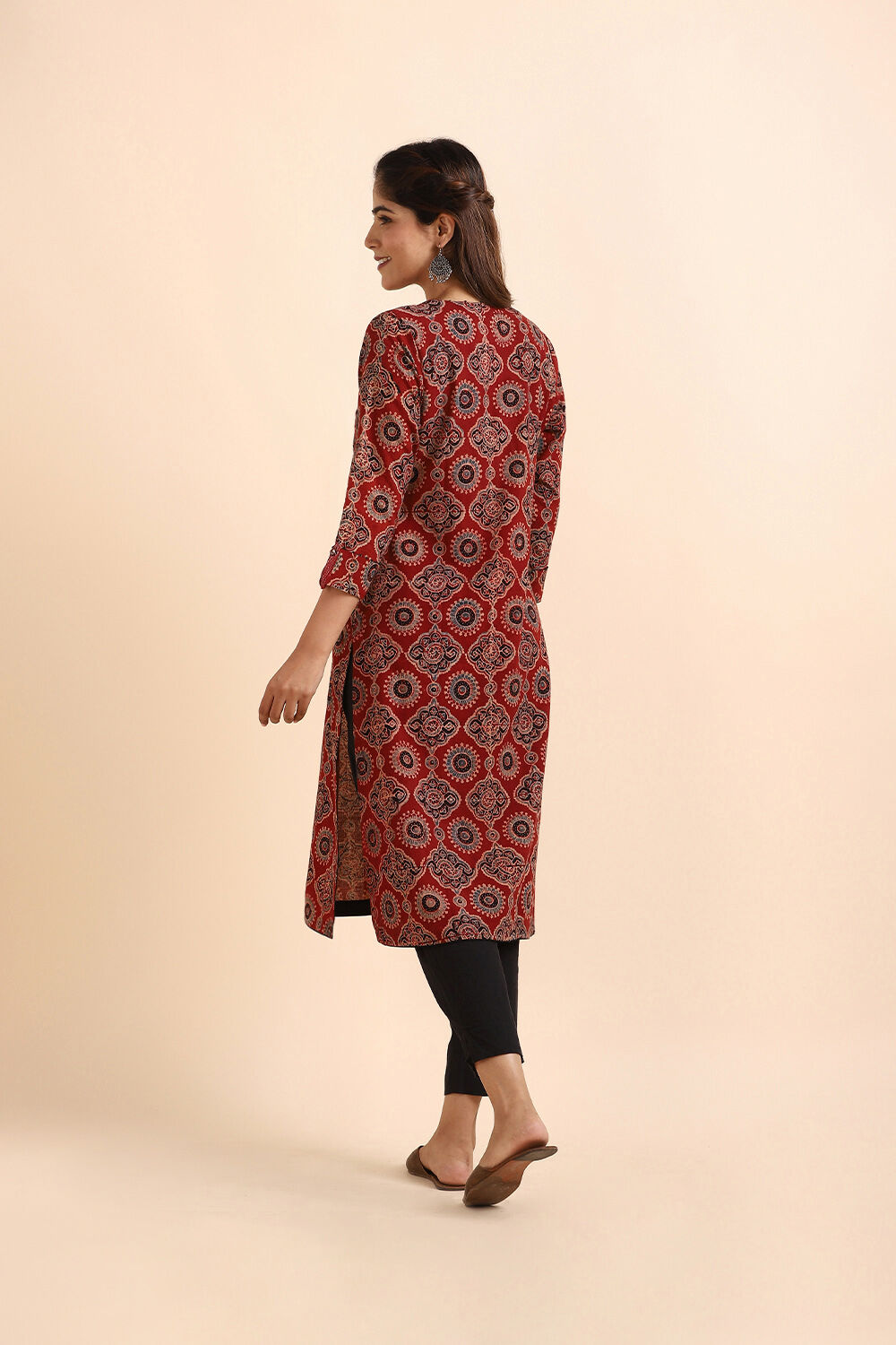 Dark Red Ajrakh Block Printed Cotton Kurta image number null