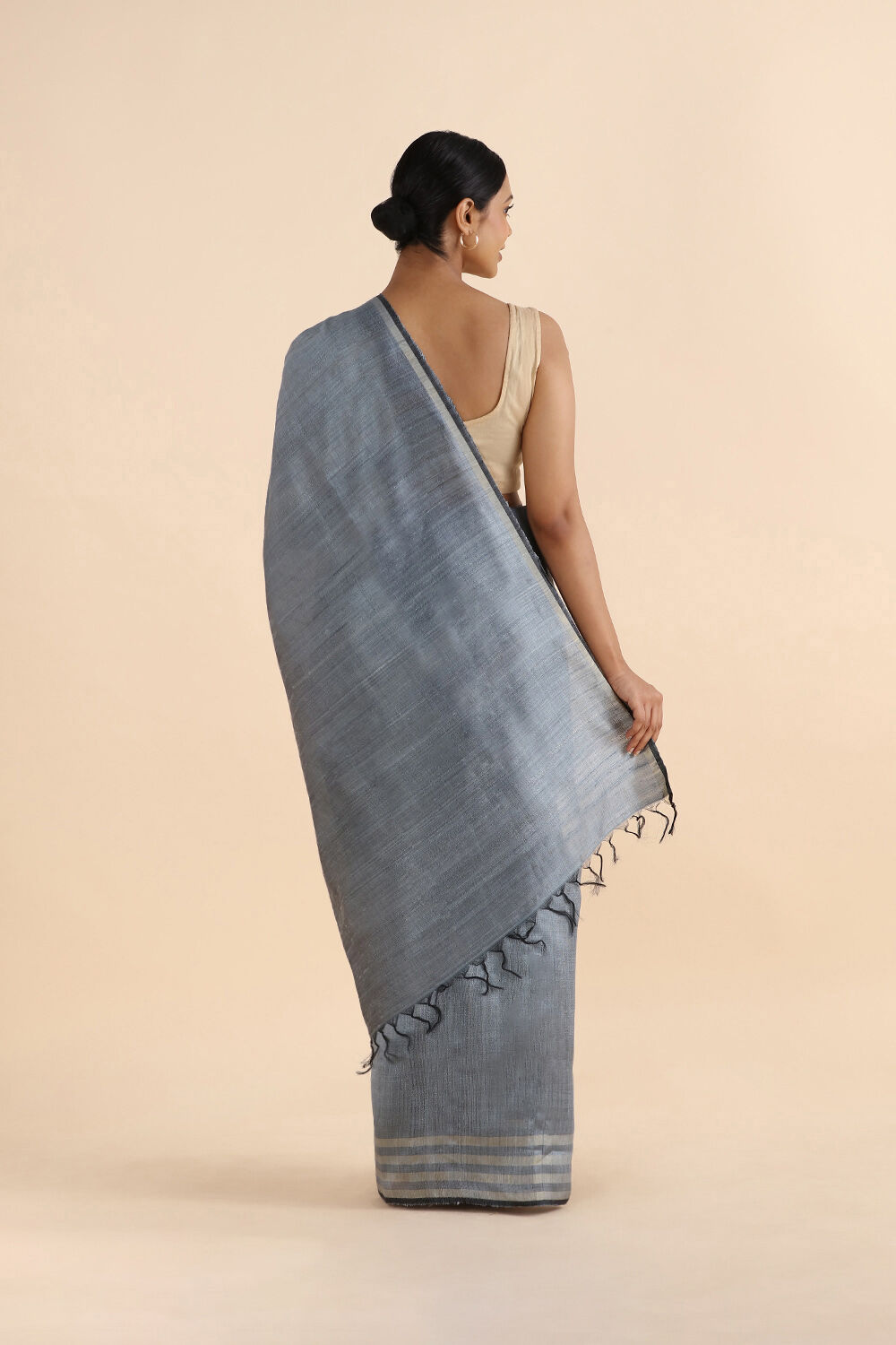 Grey Pure Tussar Silk Bhagalpuri Saree image number null