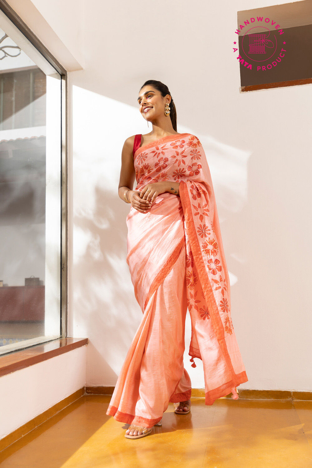 Light Pink Pure Silk Hand Painted Saree image number null