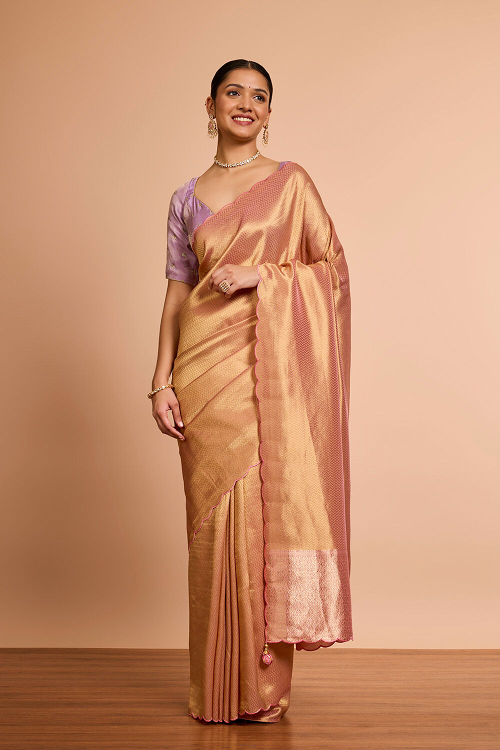 Pink Woven Viscose Tissue Saree image number null