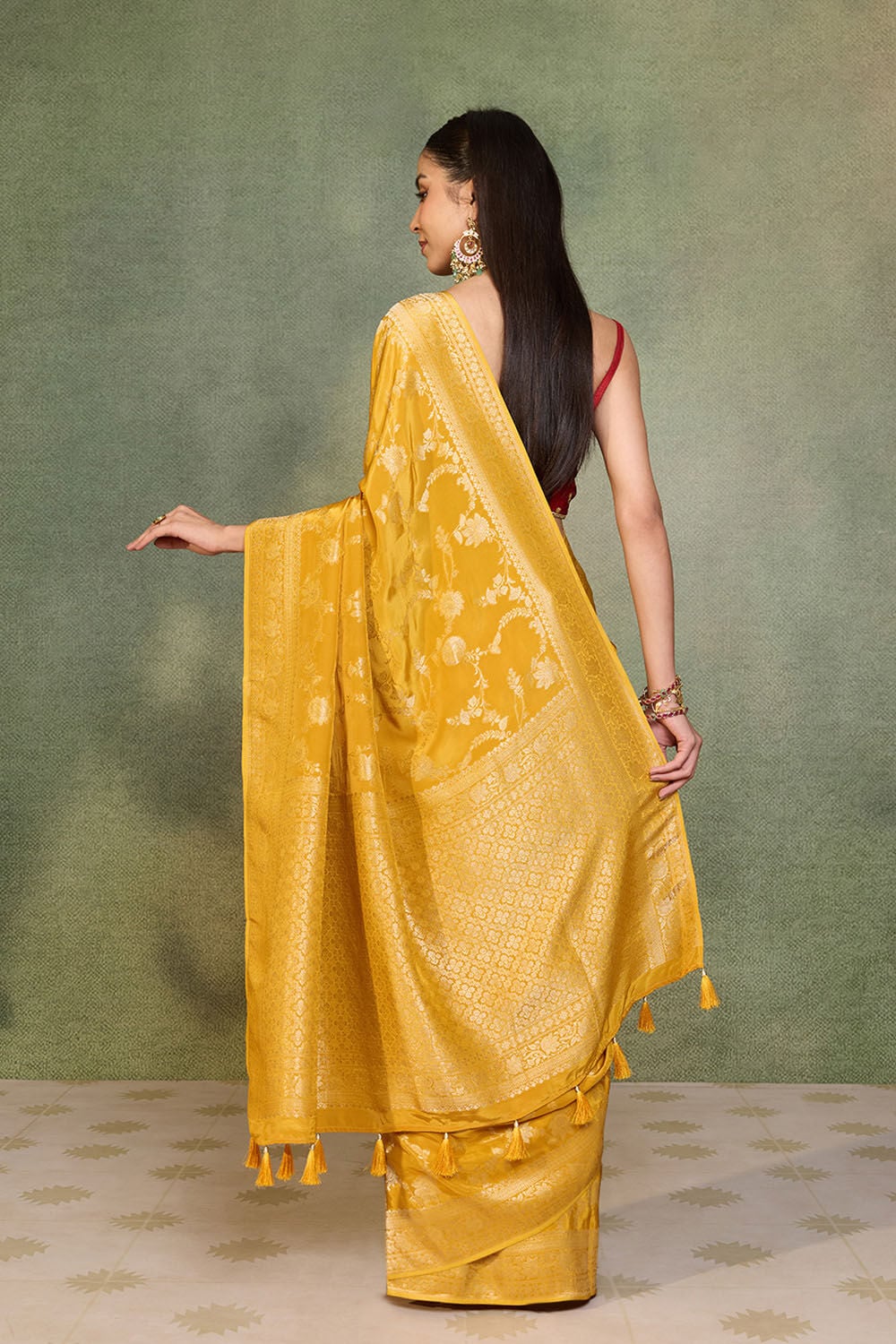 Yellow Woven Pure Viscose Saree image number null