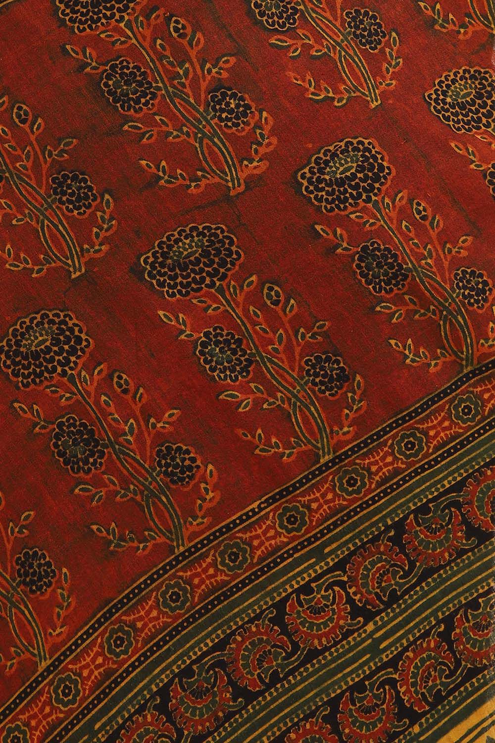 Red Pure Khadi Cotton Ajrakh Printed Saree image number null