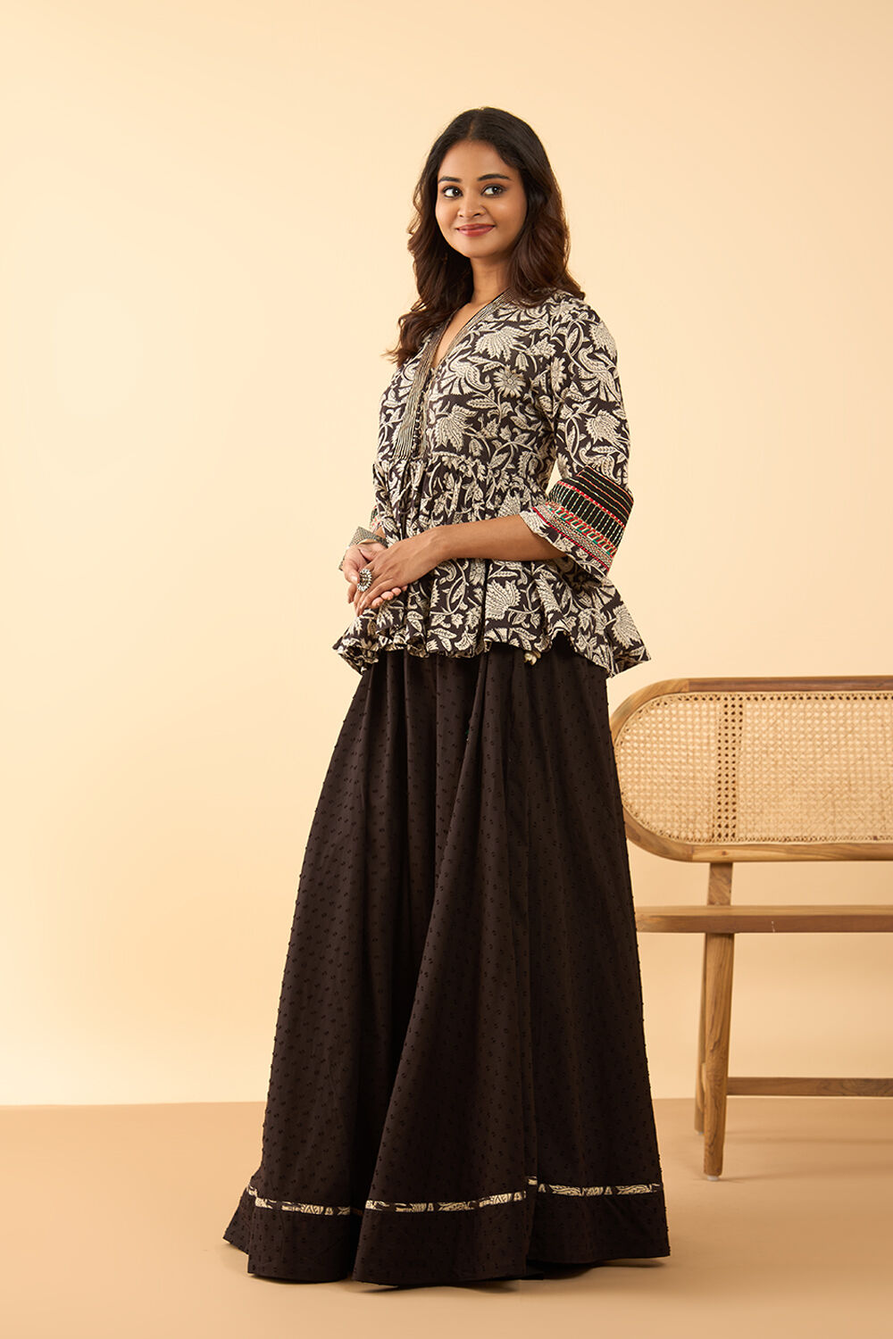 Black Embroidered Rajasthan Pure Cotton Lehenga image number null