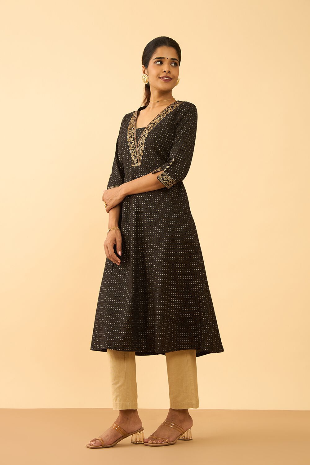 Black Screen Printed Pure Cotton Kurta image number null