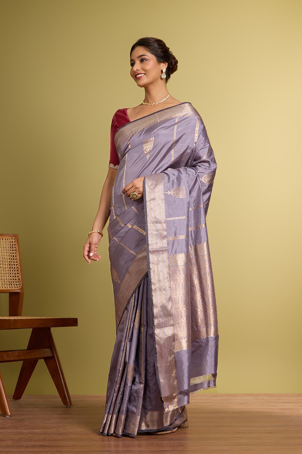 Purple Pure Silk Kadwa Banarasi Saree image number null