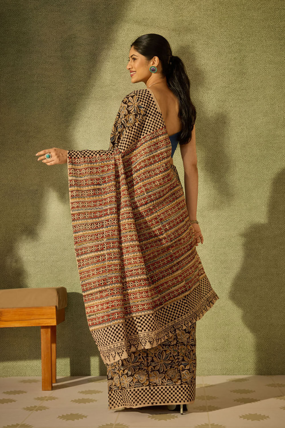 Black Printed Kalamkari Machilipatnam Pure Cotton Saree image number null