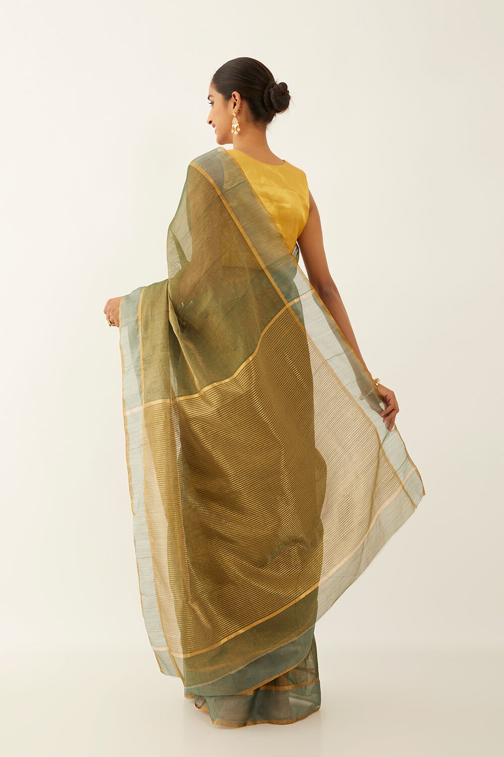 Dark Green Pure Cotton Tissue Chanderi Saree image number null