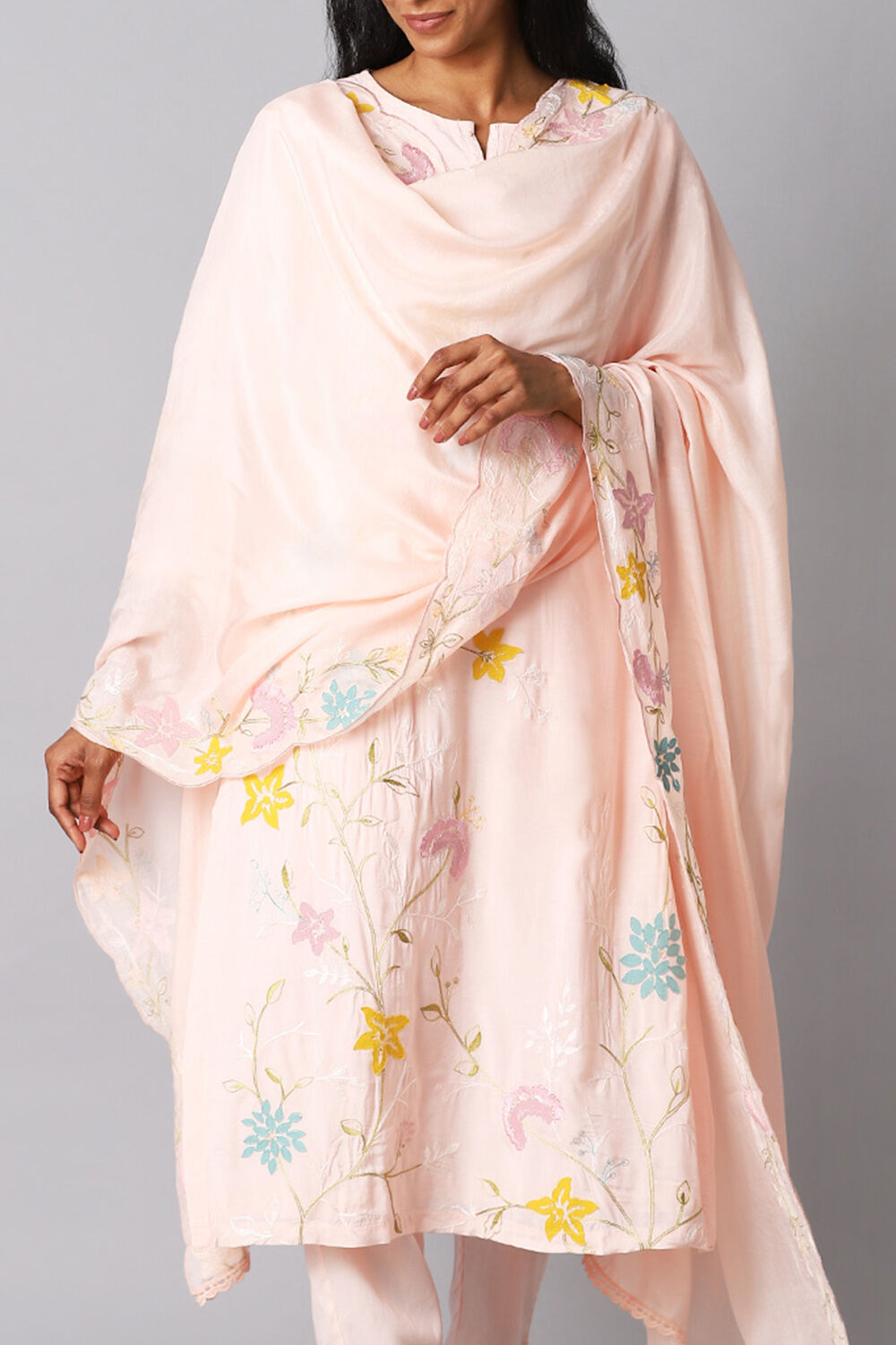 Light Pink Viscose Applique Kurta Set image number null