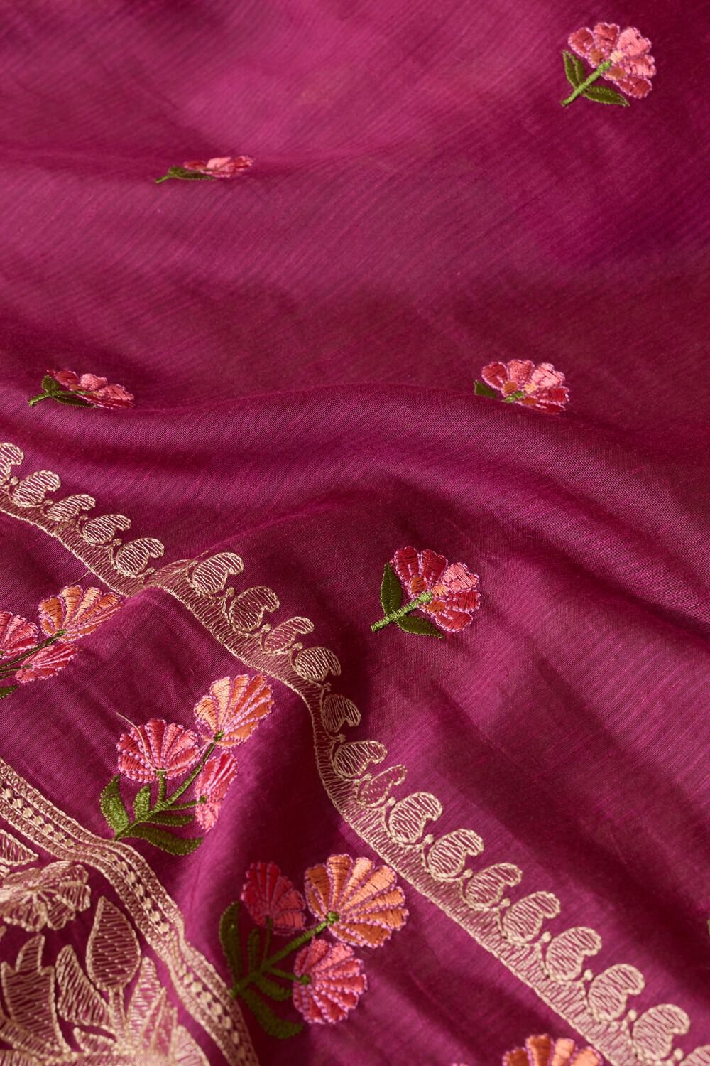 Purple Bengal Pure Silk Linen Embroidered Saree image number null