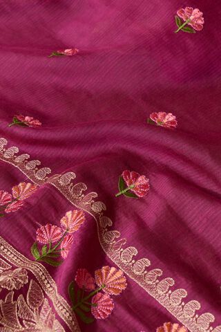 Purple Bengal Pure Silk Linen Embroidered Saree thumbnail image number null