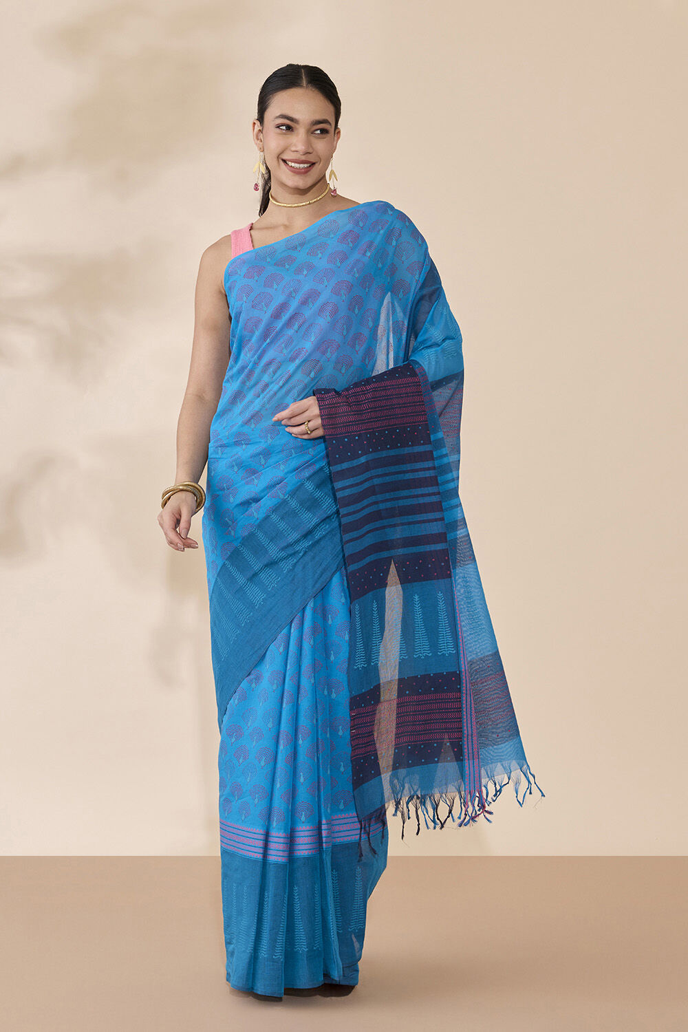 Blue Rajasthan Pure Cotton Printed Sanganeri Saree image number null