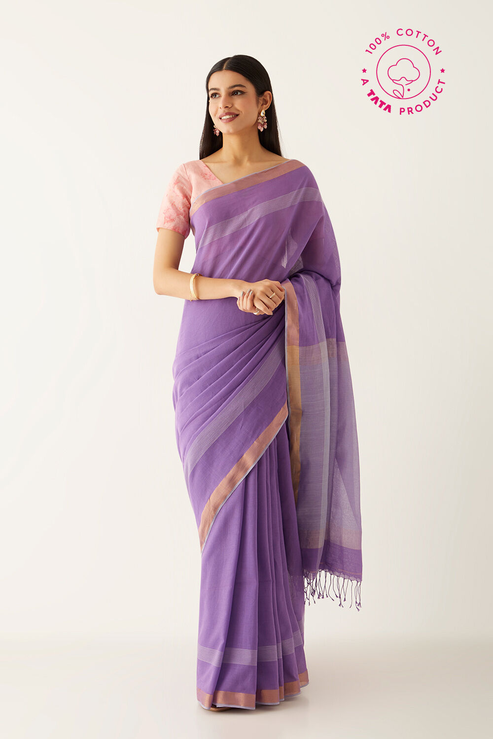 Violet Pure Cotton Bengal Saree image number null