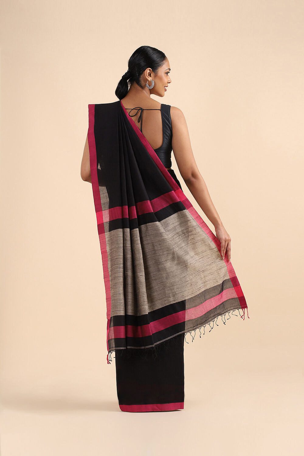 Black Pure Silk Cotton Bengal Saree image number null