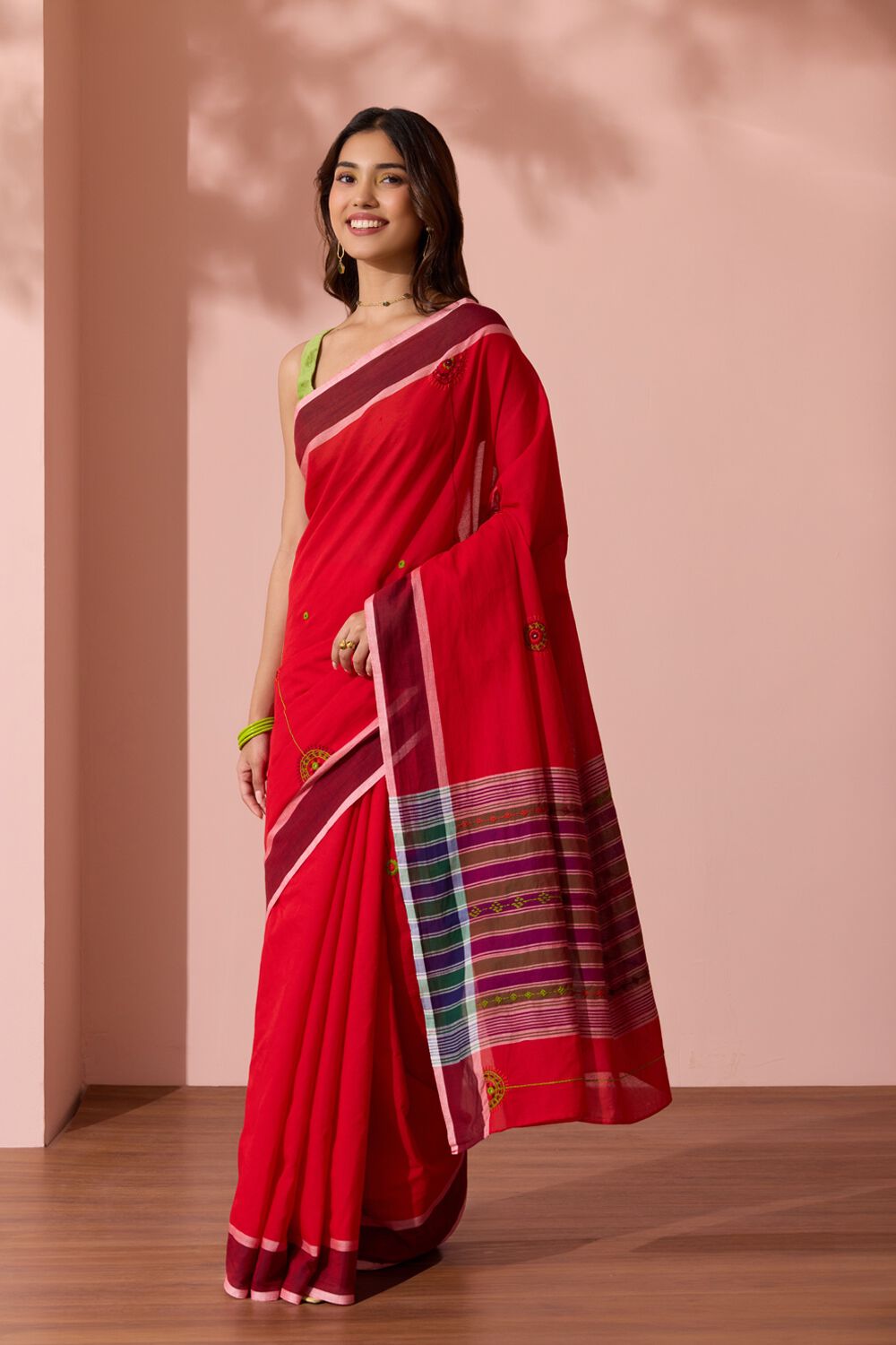 Red Karnataka Pure Cotton Lambani Saree image number null