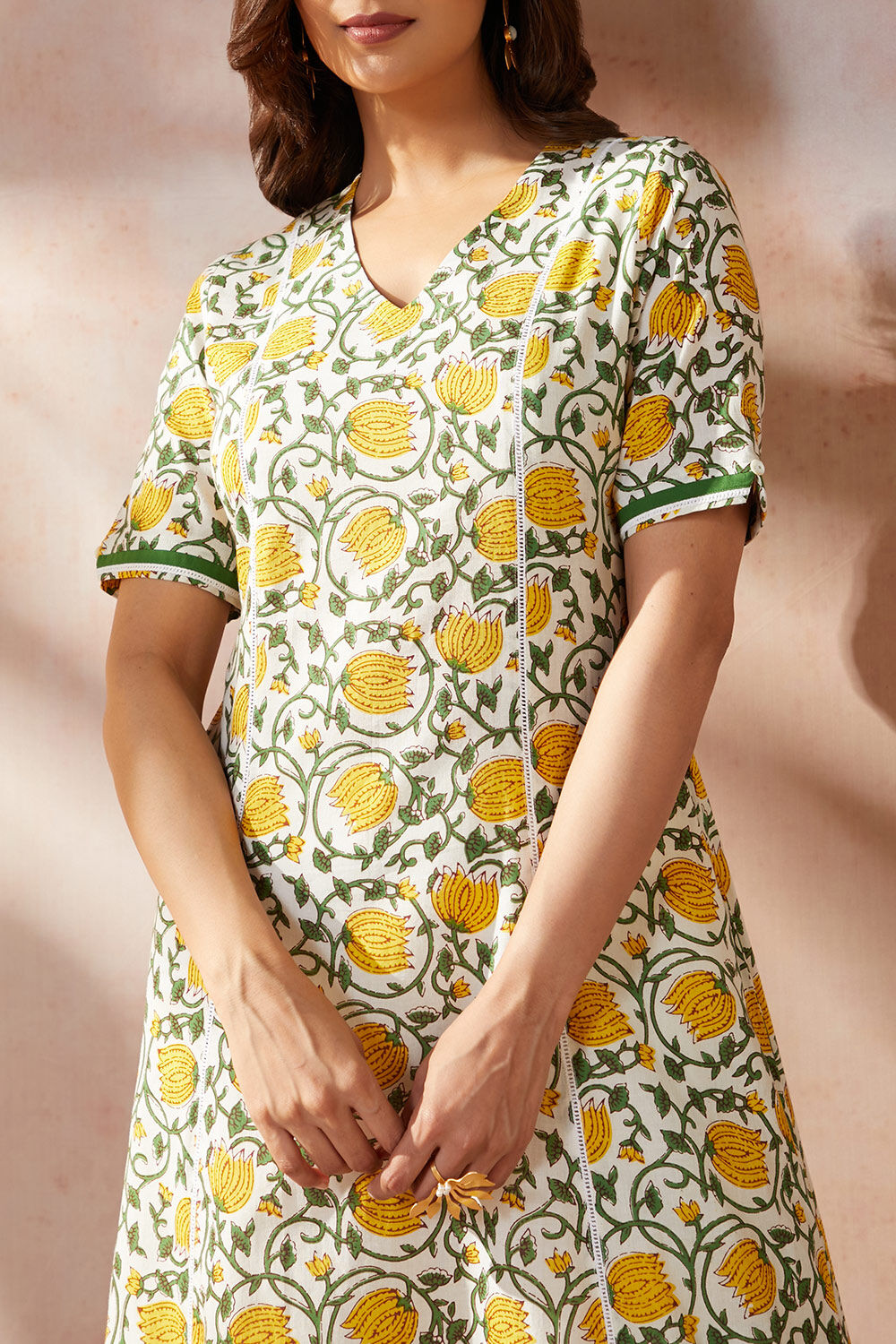 Green Pure Cotton Printed Sanganeri Kurta image number null