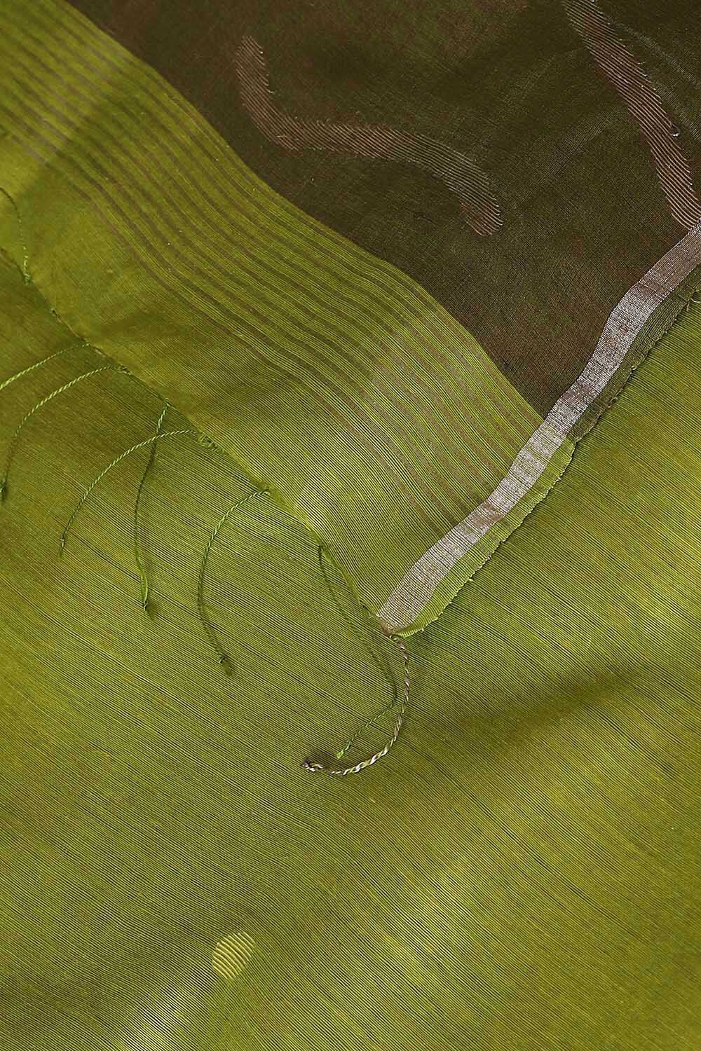 Light Green Pure Silk Linen Jamdani Saree image number null