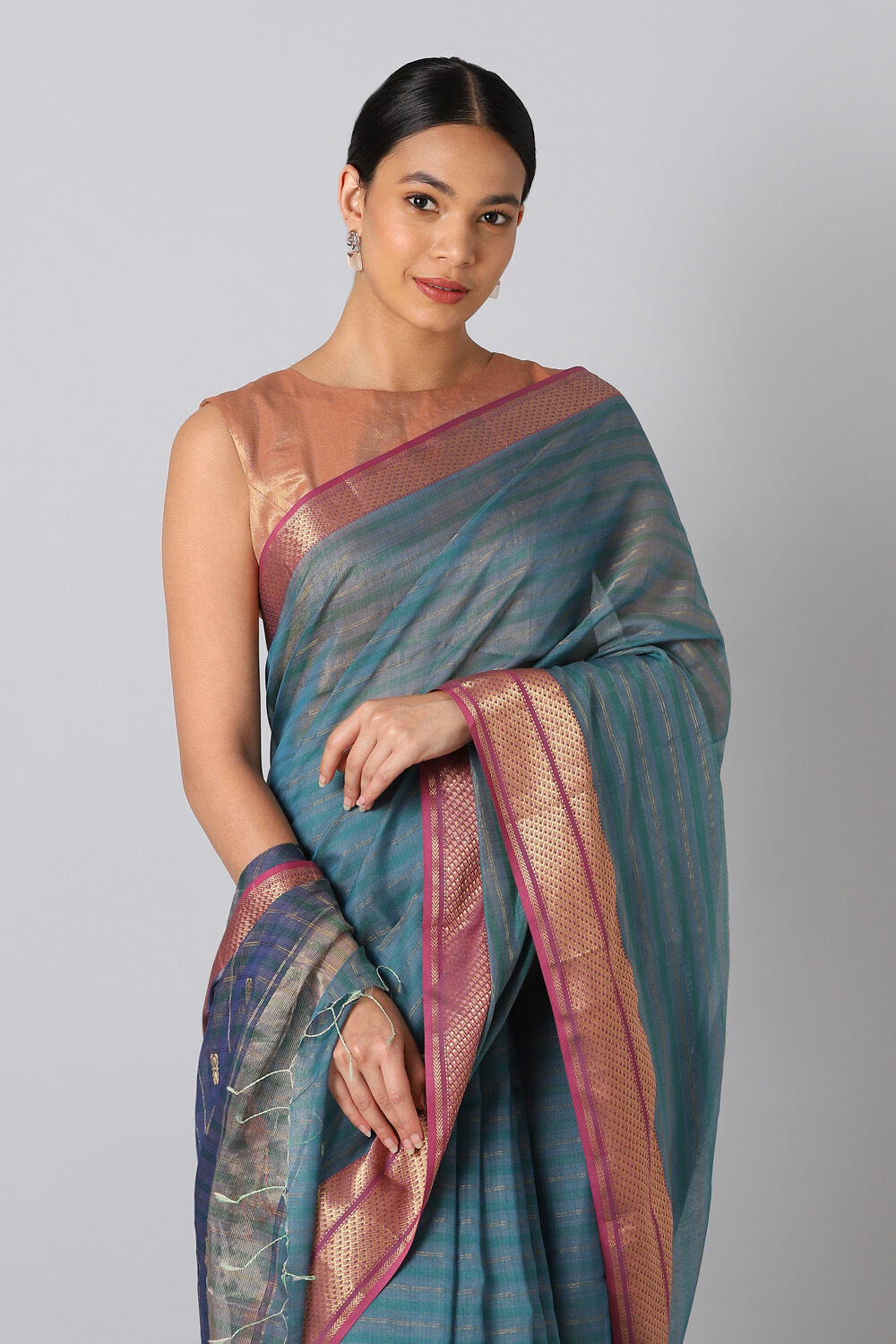 Light Blue Pure Silk Cotton Maheswari Saree image number null