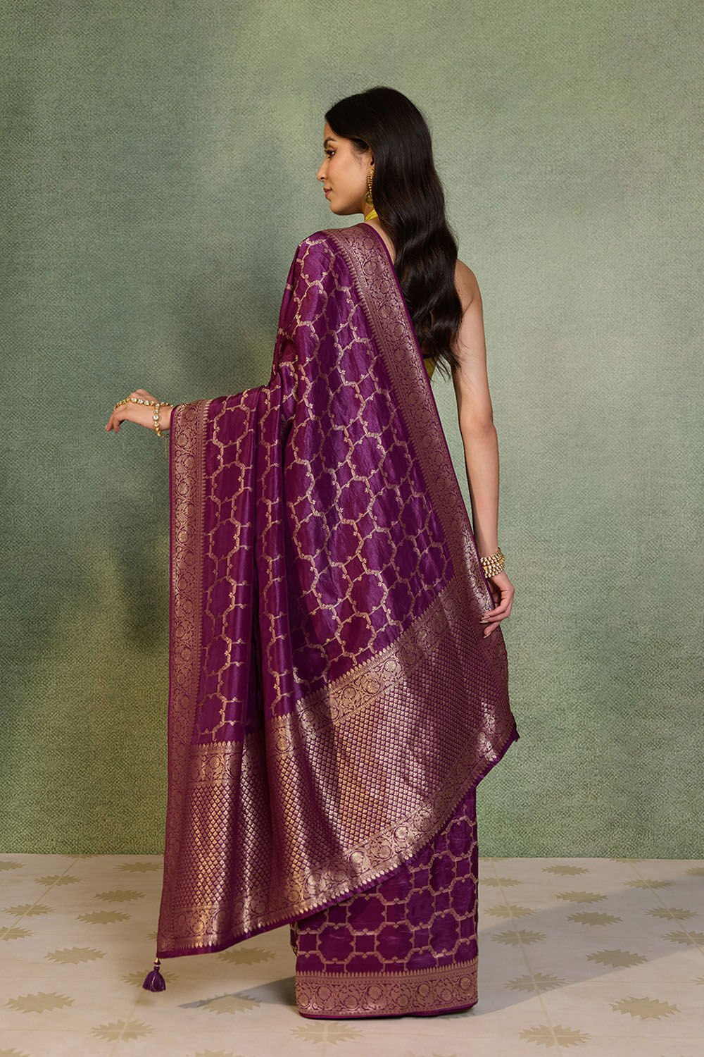 Purple Woven Design Viscose Saree image number null