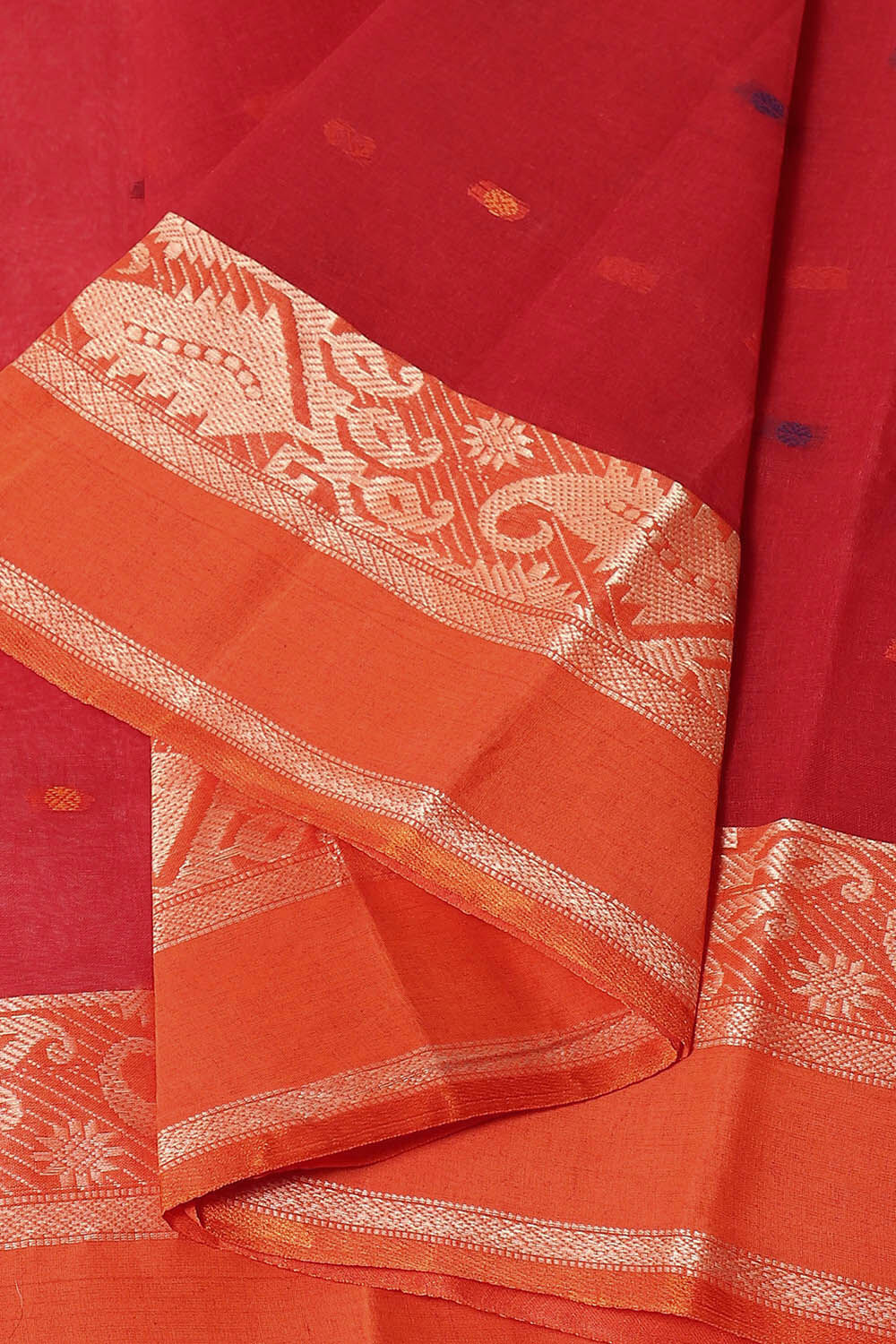 Dark Pure Red Cotton Bengal Saree image number null