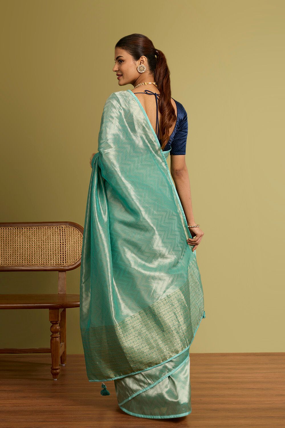 Light Blue Woven Viscose Tissue Saree image number null
