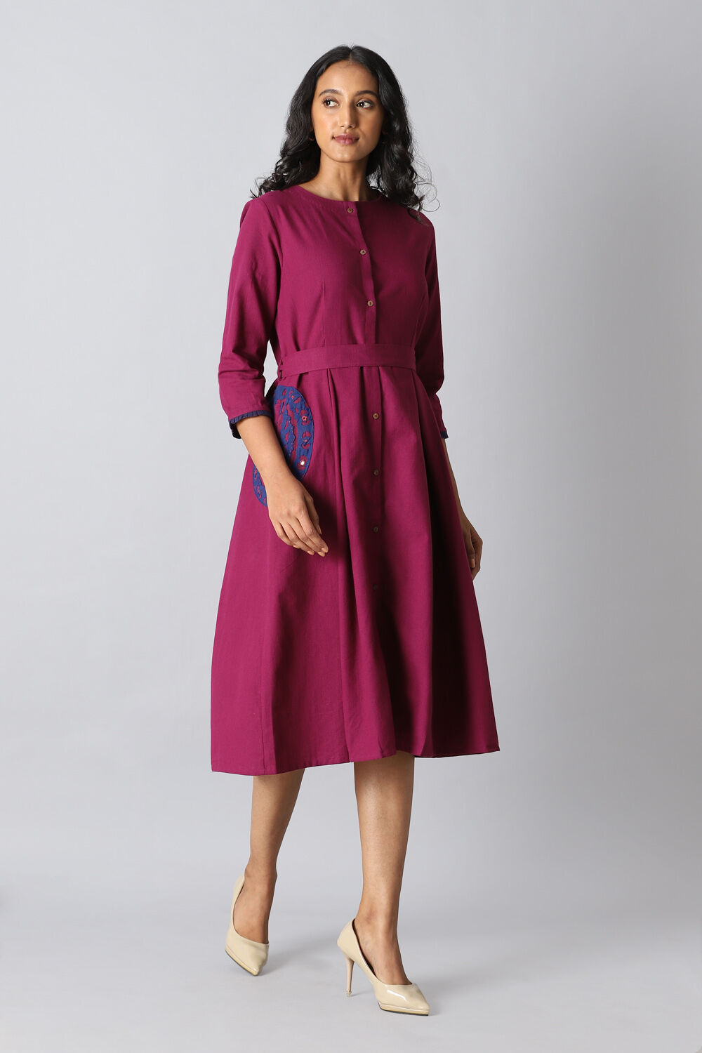 Dark Pink Cotton Applique Kurta image number null