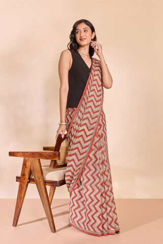 Dark Red Rajasthan Block Printed Pure Cotton Saree image number