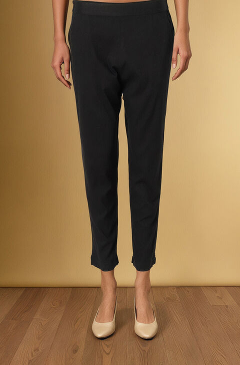 Black Woven Viscose Trouser