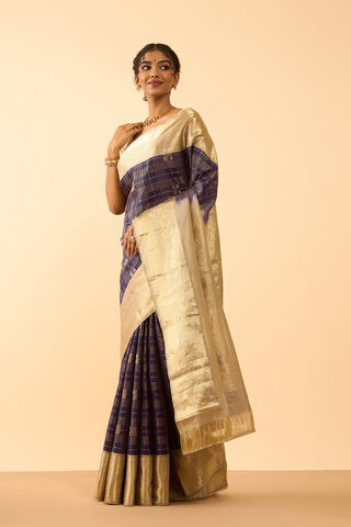 Dark Violet Woven Pure Silk Saree thumbnail image number null