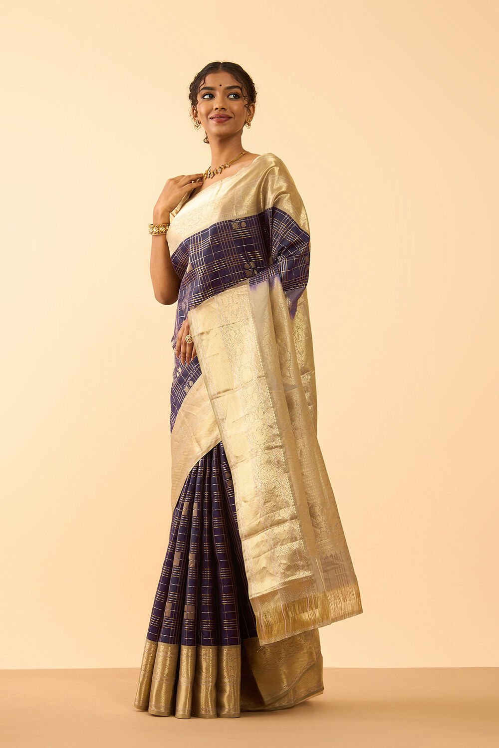 Dark Violet Woven Pure Silk Saree image number null