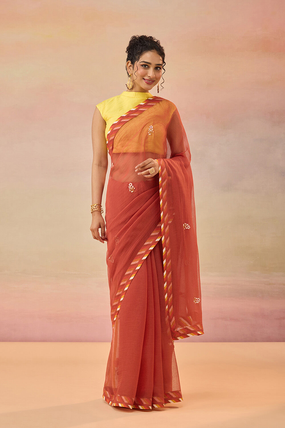 Dark Red Embroidered Pure Cotton Kota Saree image number null