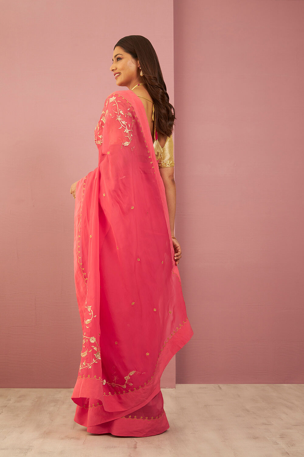 Pink Viscose Organza Gota Patti Saree image number null