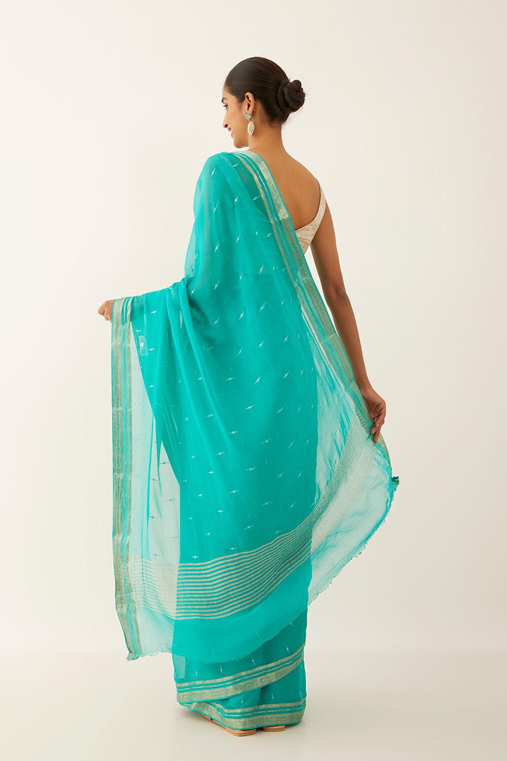 Blue Pure Chiffon Embroidered Saree image number null