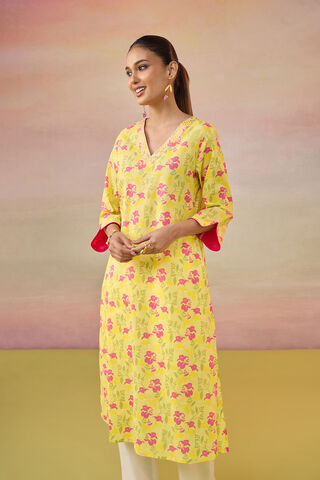 Yellow Screen Printed  Pure Cotton Kurta thumbnail image number null