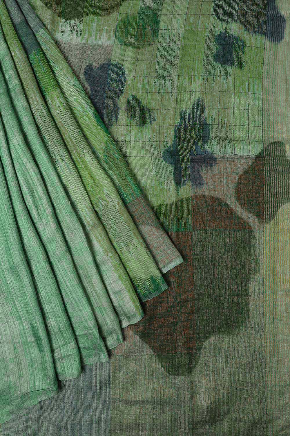 Green Pure Silk Tussar Jamdani Saree image number null