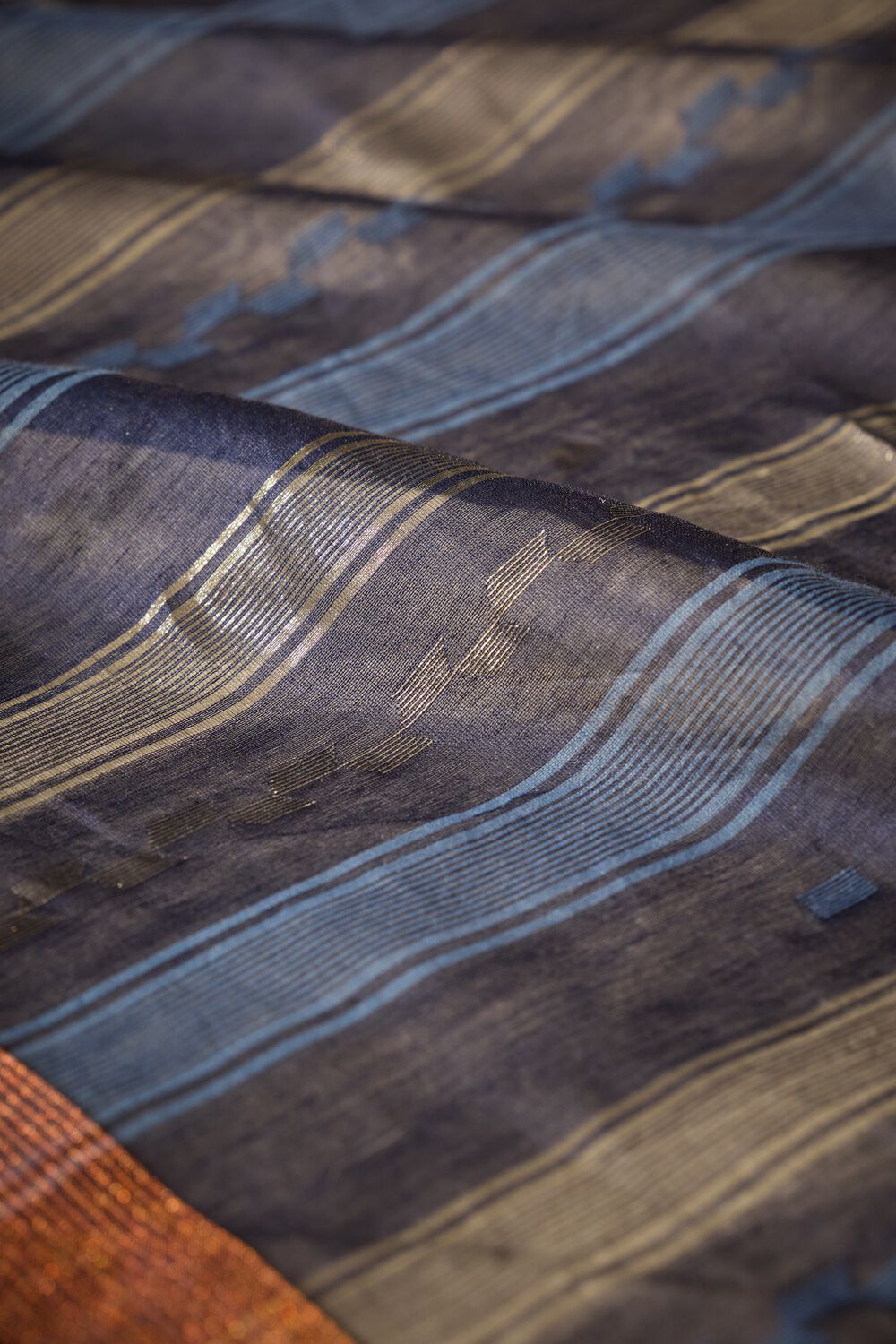 Dark Blue Bengal Pure Silk Cotton Jamdani Saree image number null
