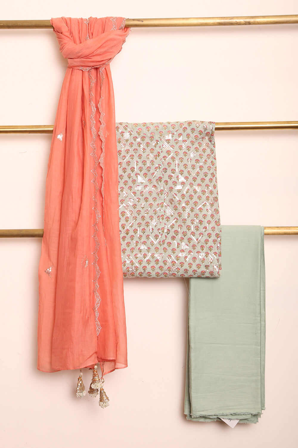 Light Green Printed Pure Cotton Suit Set image number null
