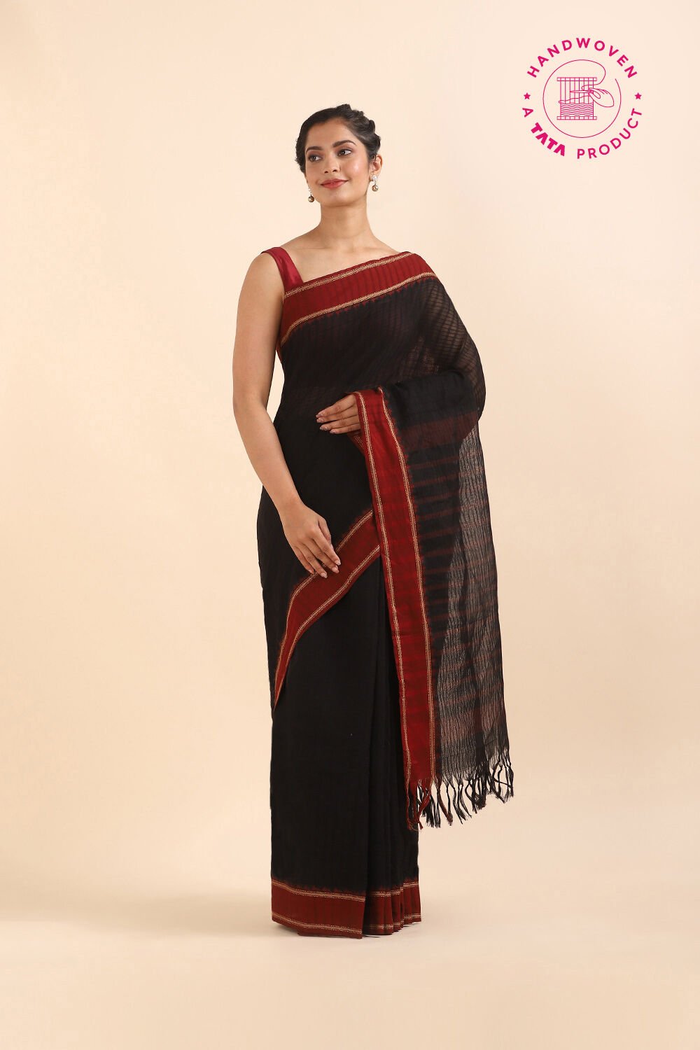 Black Pure Cotton Naranyanpet Saree image number null
