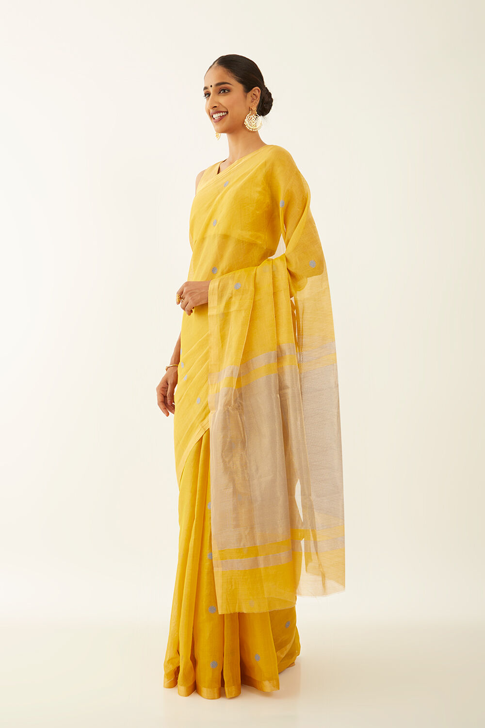 Yellow Pure Cotton Tissue Chanderi Saree image number null