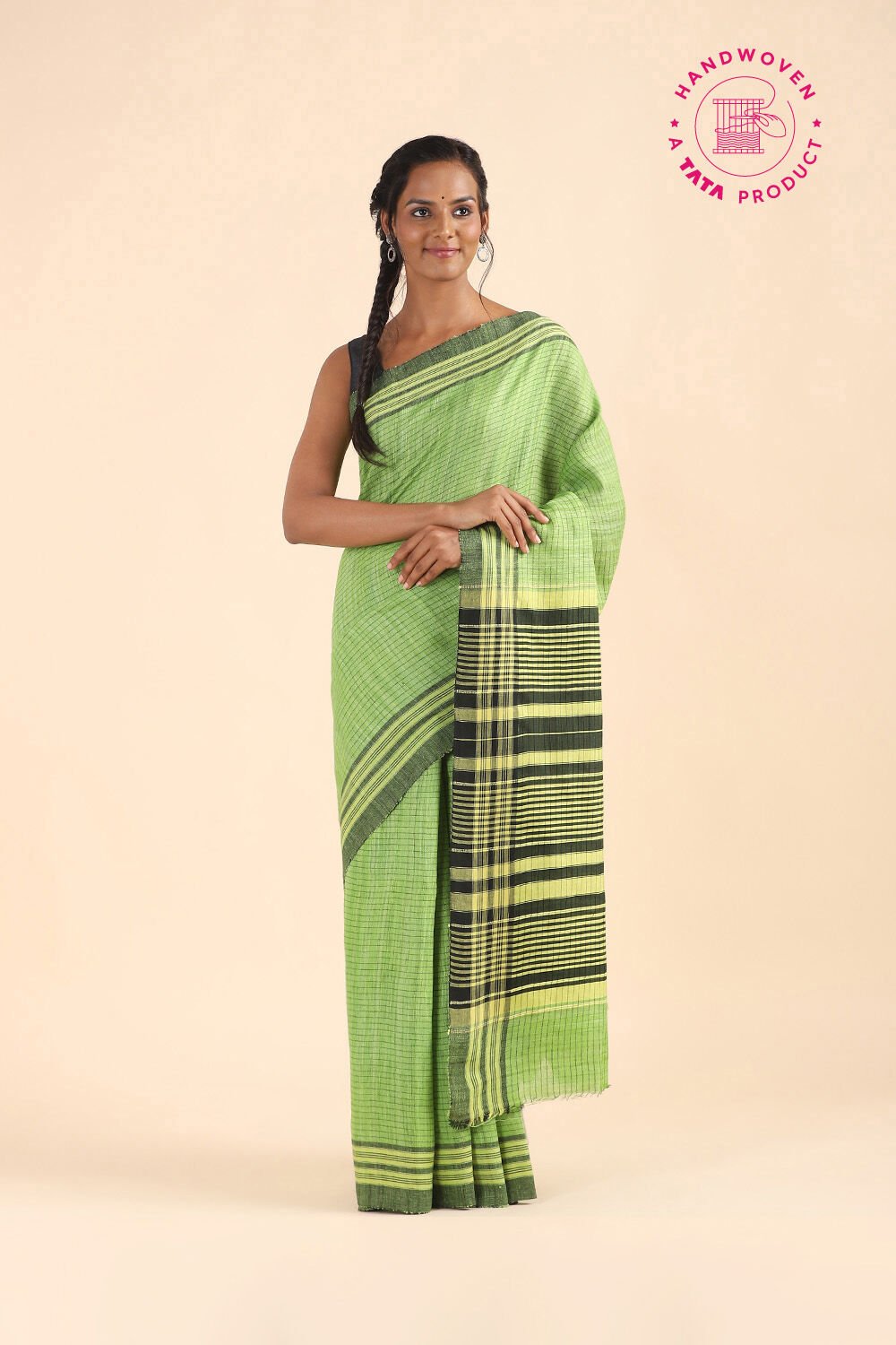 Green Pure Tussar Silk Bhagalpuri Saree image number null