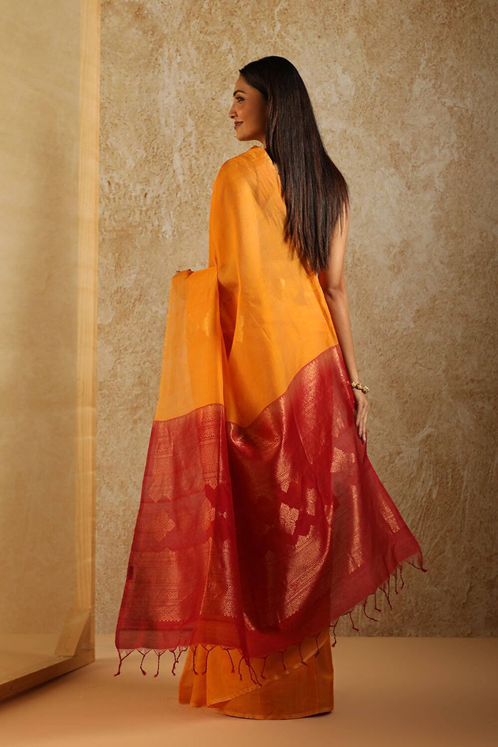 Orange South Pure Silk Cotton Woven Saree image number null