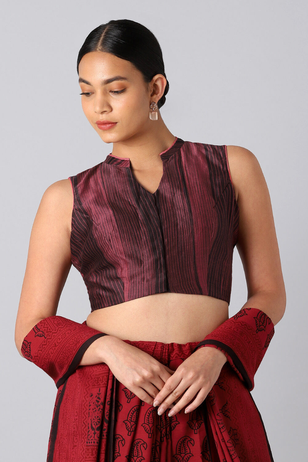 Red Tie and Dye Silk Cotton Blouse image number null